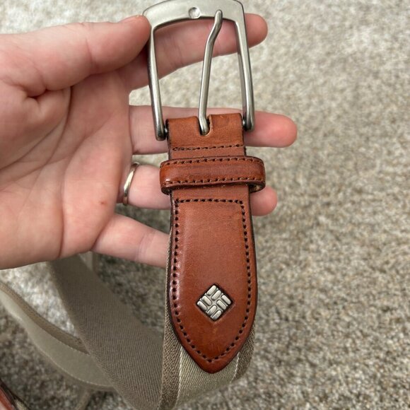 Elasticated Belt with Leather Ends Brown & Greenish Size 44 - Picture 3 of 7